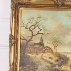 OBRAZ ZŁOTA RAMA -ZAMEK W ZIMOWEJ SZACIE- 61 X 71 cm