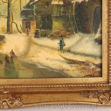OBRAZ ZŁOTA RAMA -BAWIĄCE SIĘ DZIECI NA LODOWISKU- 61 X 71 cm
