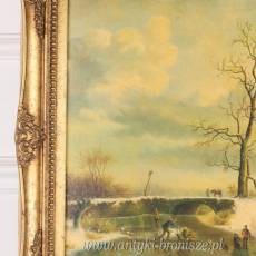 OBRAZ ZŁOTA RAMA -BAWIĄCE SIĘ DZIECI NA LODOWISKU- 61 X 71 cm