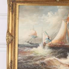 OBRAZ ZŁOTA RAMA -STATKI NA MORZU- 61 X 71 cm