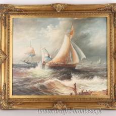 OBRAZ ZŁOTA RAMA -STATKI NA MORZU- 61 X 71 cm