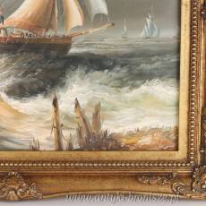 OBRAZ ZŁOTA RAMA - BURZA NA MORZU- 61 X 71 cm