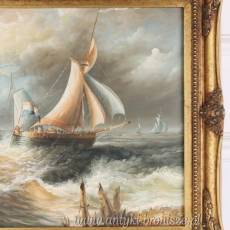OBRAZ ZŁOTA RAMA - BURZA NA MORZU- 61 X 71 cm