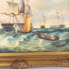 WIDOK MORZA -STATKI -OBRAZ ZŁOTA RAMA - 61 X 71 cm