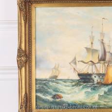 WIDOK MORZA -STATKI -OBRAZ ZŁOTA RAMA - 61 X 71 cm