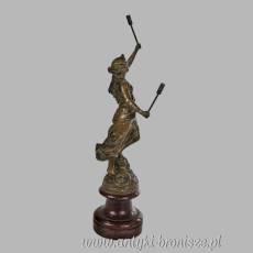 Kobieta z pochodniami 1900r - figura. brąz artystyczny (zamak ) cokół drewniany w.44cm