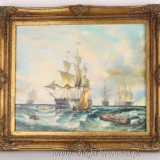 ŻAGLOWIEC -OBRAZ ZŁOTA RAMA - 61 X 71 cm
