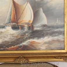 CICHY PORT -STATKI-OBRAZ ZŁOTA RAMA - 61 X 71 cm