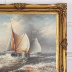 CICHY PORT -STATKI-OBRAZ ZŁOTA RAMA - 61 X 71 cm