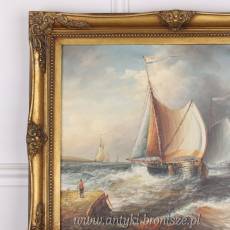 CICHY PORT -STATKI-OBRAZ ZŁOTA RAMA - 61 X 71 cm