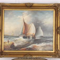 CICHY PORT -STATKI-OBRAZ ZŁOTA RAMA - 61 X 71 cm