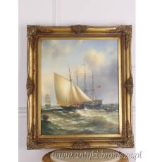 OBRAZ ZŁOTA RAMA -STATKI NA MORZU 61 X 71 cm
