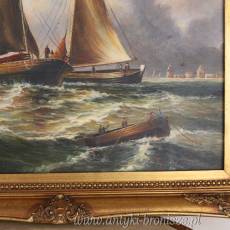 OBRAZ ZŁOTA RAMA statki SZTORM 61 X 71 cm