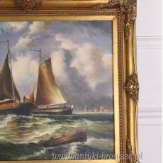 OBRAZ ZŁOTA RAMA statki SZTORM 61 X 71 cm