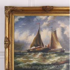 OBRAZ ZŁOTA RAMA statki SZTORM 61 X 71 cm