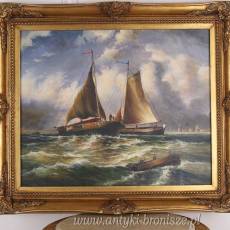 OBRAZ ZŁOTA RAMA statki SZTORM 61 X 71 cm