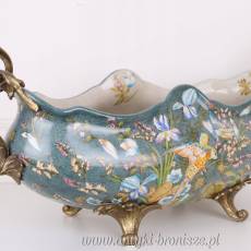 WAZA secesja PORCELANA Z BRĄZEM zieleń ptak