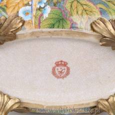 WAZA secesja PORCELANA Z BRĄZEM zieleń ptak