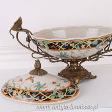 WAZA Z PRZYKRYWKĄ - porcelana z brązem SECESJA