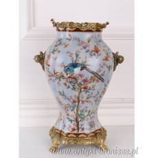 WAZON PORCELANA Z BRĄZEM secesja Z PTASZKIEM