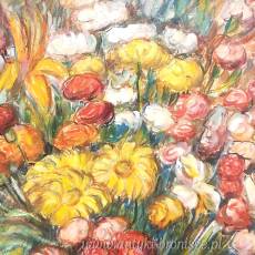 Olej na płótnie "Bukiet kwiatów" podpisany R. Hebrant 1981r . Belgia  65/54cm