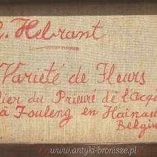 Olej na płótnie "Bukiet kwiatów" podpisany R. Hebrant 1981r . Belgia  65/54cm