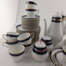 Zestaw porcelanowy kawowy dla 12 osób Hutschenreuther lata 60-70. XXw biel kobalt złoto