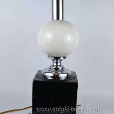 Lampa stołowa, geometryczna linia, ceramika i chrom Maison Barbie ? Francja lata 70-te 50/64cm