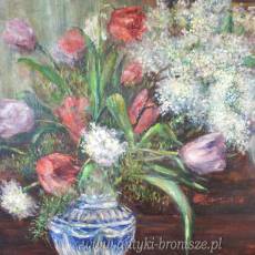 Tulipany i bzy w wazonie olej na płótnie G.Stimart Belgia lata20te drewniana rama  90/70cm