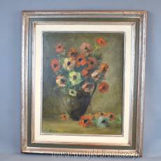 Anemony w dzbanie olej na płótnie J. Renier  Belgia poł.XXw 55/70cm