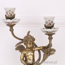 PODWÓJNY ŚWIECZNIK NA AMORKU porcelana + brąz