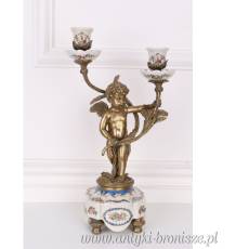 PODWÓJNY ŚWIECZNIK NA AMORKU porcelana + brąz