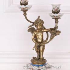 PODWÓJNY ŚWIECZNIK NA AMORKU porcelana + brąz