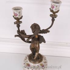 ŚWIECZNIK na aniołku - PORCELANA Z BRĄZEM EXTRA