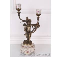 ŚWIECZNIK na aniołku - PORCELANA Z BRĄZEM EXTRA