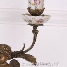 ŚWIECZNIK na aniołku - PORCELANA Z BRĄZEM