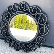 Okrągłe lustro w stylu retro z czarną, zawijaną ramą ø90 cm