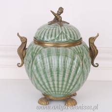 SZKATUŁKA- BOMBONIERA- PORCELANA zielona muszelka
