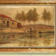 ONP "Pejzaz wiejski" podpisany E. Van Melle i datowany 1907 - poz. 2232