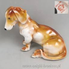 Jamnik siedzący duża figurka 20/15.5cm Steatyt Katowice lata 50te