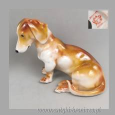 Jamnik siedzący duża figurka 20/15.5cm Steatyt Katowice lata 50te