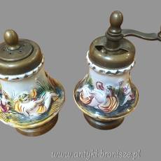 Vintage Italy Solniczka i Pieprzniczka Młynek ceramika Capodimonte lata 60te