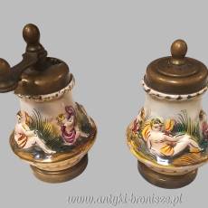Vintage Italy Solniczka i Pieprzniczka Młynek ceramika Capodimonte lata 60te