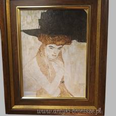 Obraz Gustav Klimt Dama w czarnym kapeluszu z piórami reprodukcja na płótnie w drewnianej ramie