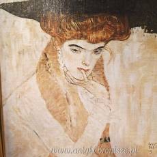 Obraz Gustav Klimt Dama w czarnym kapeluszu z piórami reprodukcja na płótnie w drewnianej ramie