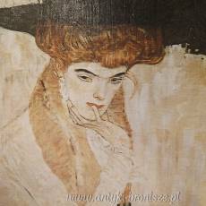 Obraz Gustav Klimt Dama w czarnym kapeluszu z piórami reprodukcja na płótnie w drewnianej ramie