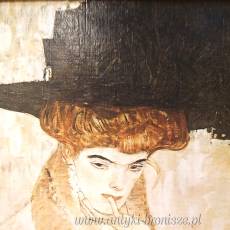 Obraz Gustav Klimt Dama w czarnym kapeluszu z piórami reprodukcja na płótnie w drewnianej ramie