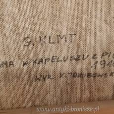 Obraz Gustav Klimt Dama w czarnym kapeluszu z piórami reprodukcja na płótnie w drewnianej ramie