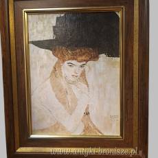 Obraz Gustav Klimt Dama w czarnym kapeluszu z piórami reprodukcja na płótnie w drewnianej ramie