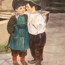Obraz w złotej ramie “Mały sekret” kopia na płótnie 38/48cm .